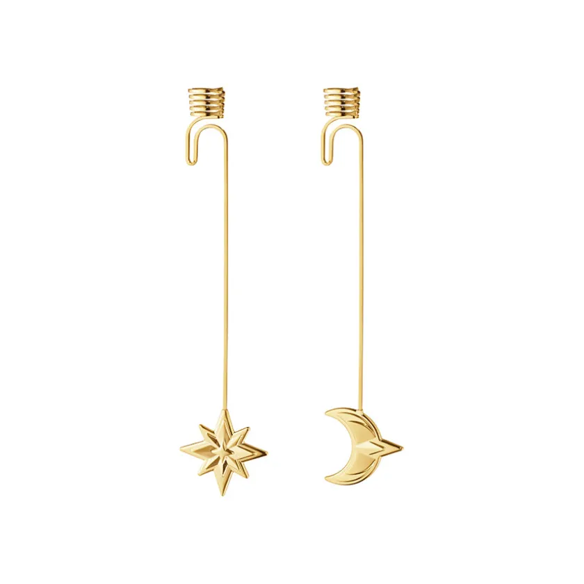 GEORG JENSEN Julepynt 2024 Lysholder Sett Måne & Stjerne 18kt Forgylt New