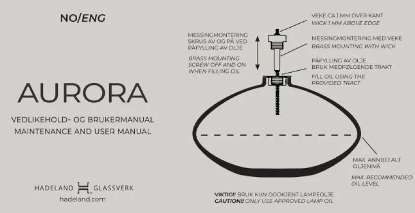 HADELAND GLASSVERK Aurora Oljelampe Amber Clearance