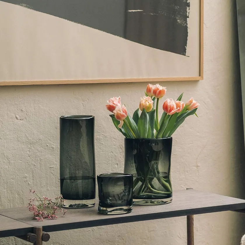 HADELAND GLASSVERK Sine Telysholder 12,5x10,5cm Røkgrå New