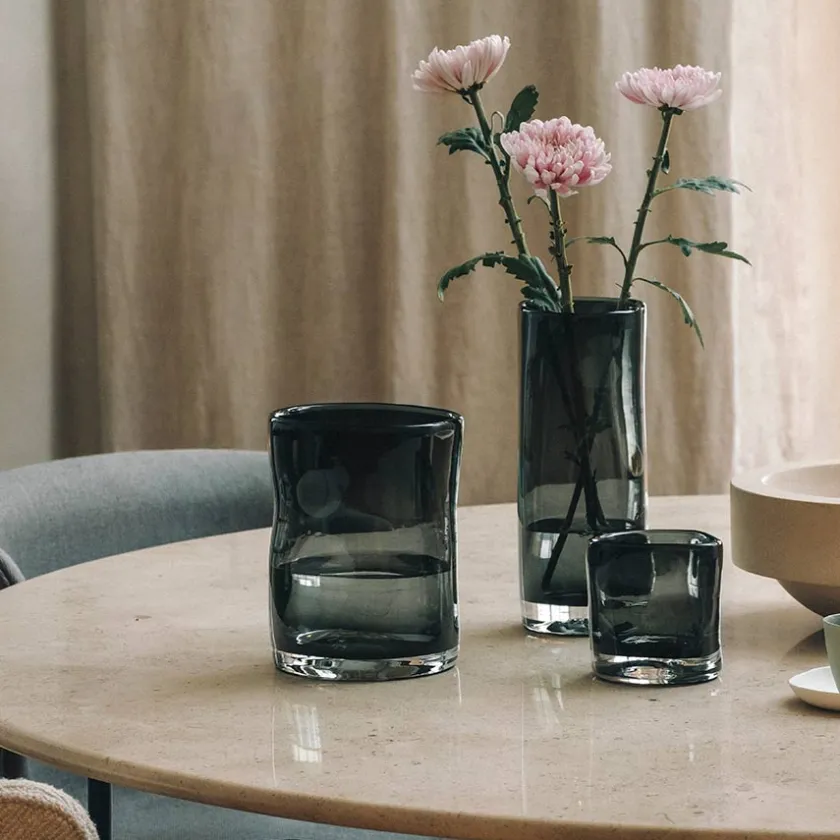 HADELAND GLASSVERK Sine Telysholder 12,5x10,5cm Røkgrå New