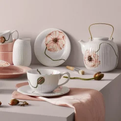 KÄHLER DESIGN Kähler Hammershøi Poppy Tekopp m/Skål 38cl Hvit m/Dekor Clearance