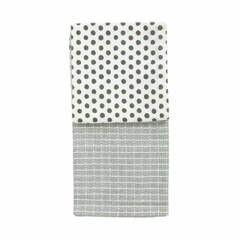 CHRISTIANIA 1739 Kjøkkenhåndkle Grønn/Mønster Bomull 50X70cm 2pk Outlet