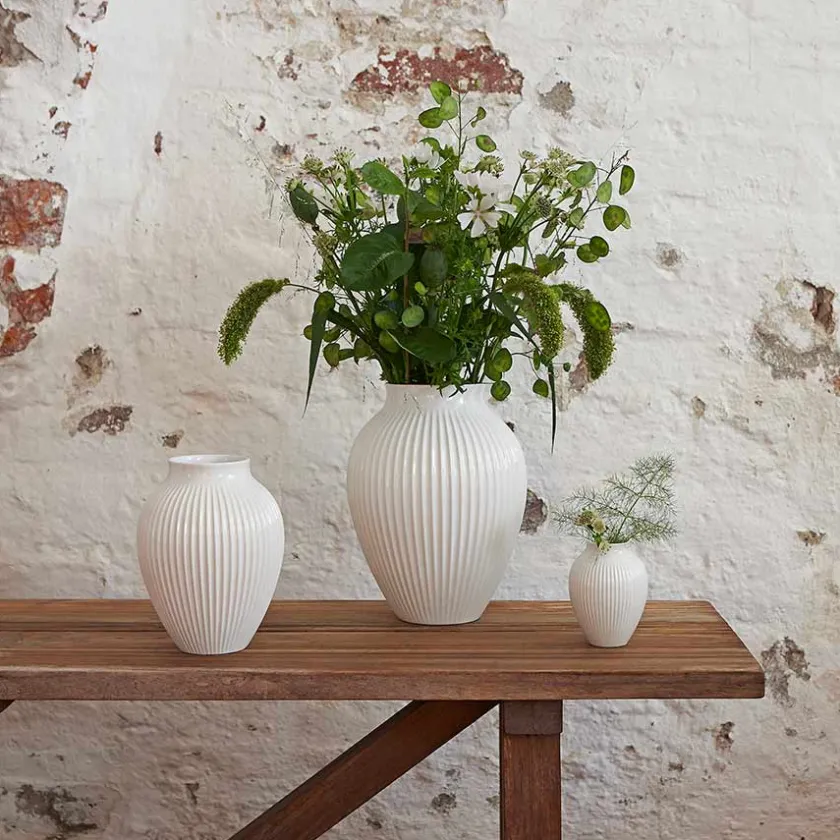 KNABSTRUP KERAMIK Vase 20cm Riflet Hvit New