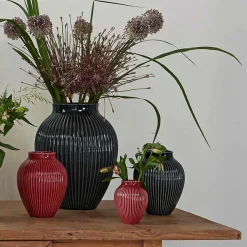 KNABSTRUP KERAMIK Vase 20cm Riflet Svart Hot
