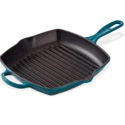 LE CREUSET Kvadratisk Grillpanne Støpejern 26cm Deep Teal Hot