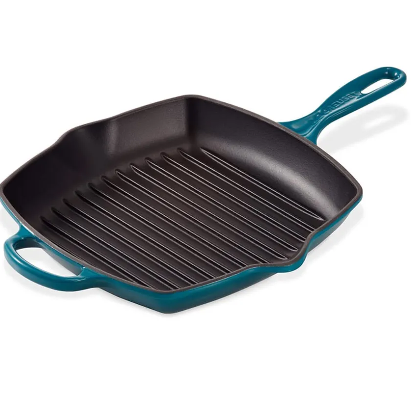 LE CREUSET Kvadratisk Grillpanne Støpejern 26cm Deep Teal Hot