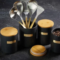 Lifetime Brands Europe ltd Masterclass Oppbevaringsboks Te 1L Sort med Bambus Lokk Online