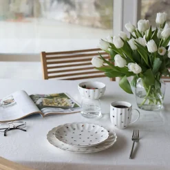 NOVA Lilly Bolle m/Blomster og Gullkant 13cm Hvit Discount