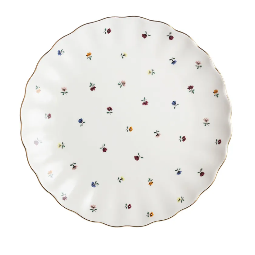 NOVA Lilly Tallerken m/ Blomster og Gullkant 26cm Hvit Discount