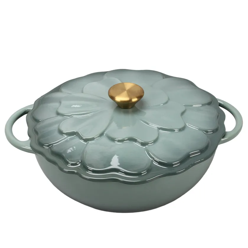 SEASONS Fall Collection Støpejernsgryte 26cm 3L Lokk Blomst Grønn Hot