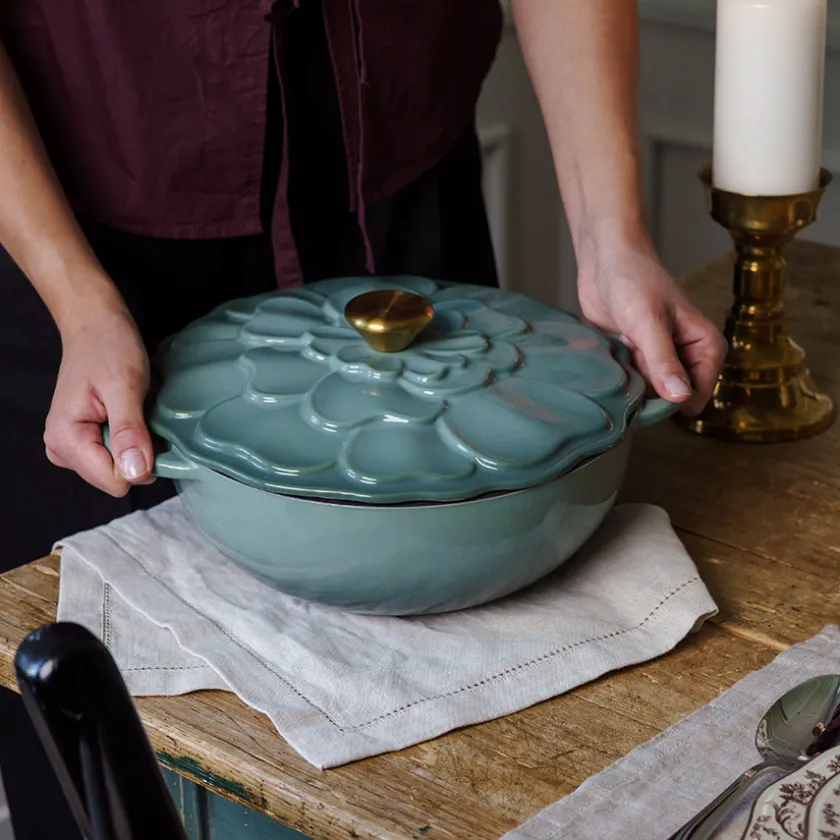 SEASONS Fall Collection Støpejernsgryte 26cm 3L Lokk Blomst Grønn Hot