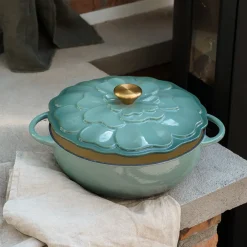 SEASONS Fall Collection Støpejernsgryte 26cm 3L Lokk Blomst Grønn Hot