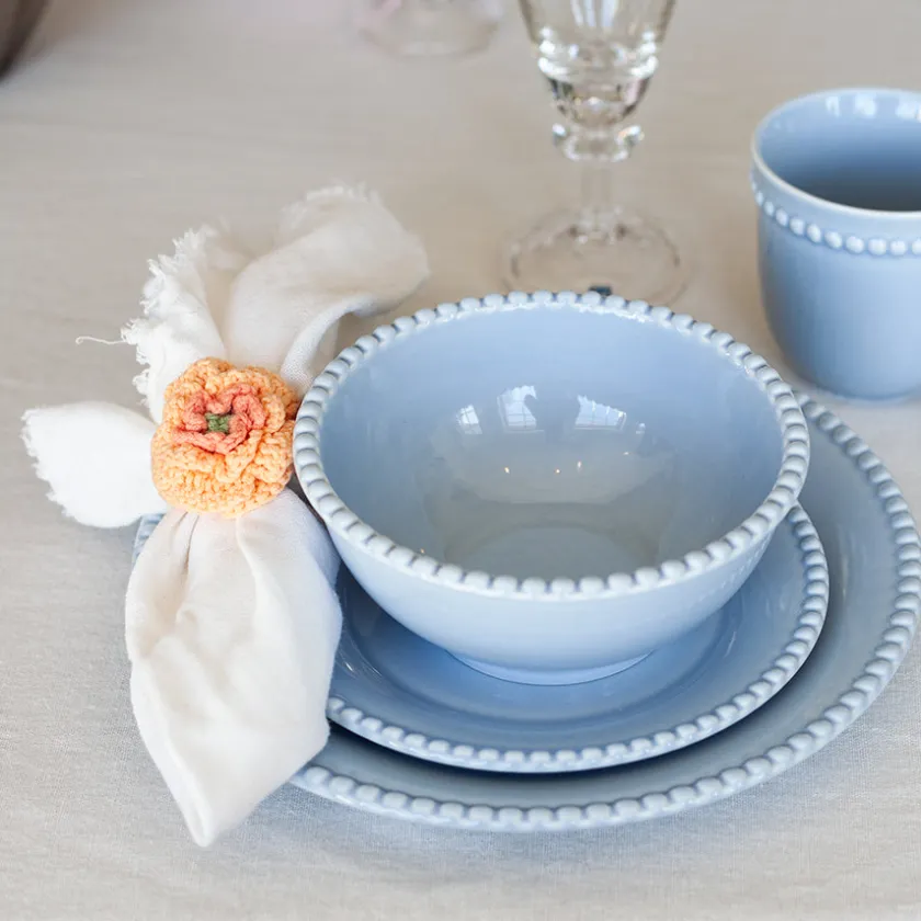 SEASONS Summer Collection Serviettring Porselen m/Heklet Blomst 2pk Gu New