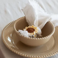 SEASONS Summer Collection Serviettring Porselen m/Heklet Blomst 2pk Gu New