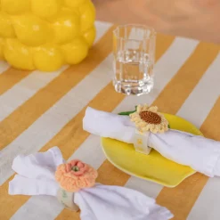 SEASONS Summer Collection Serviettring Porselen m/Heklet Blomst 2pk Gu New