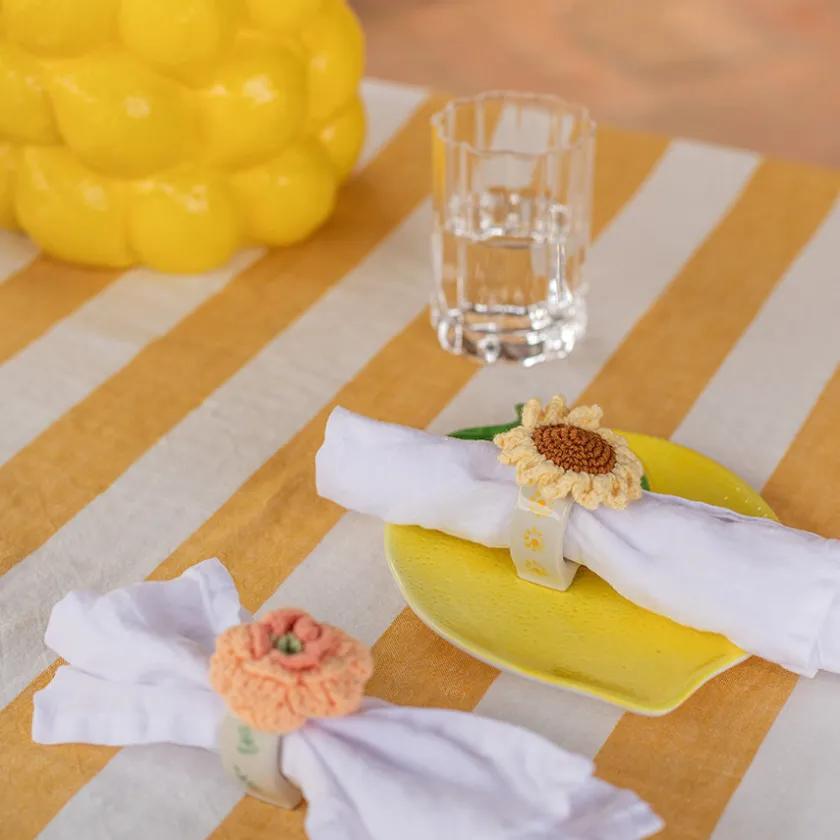 SEASONS Summer Collection Serviettring Porselen m/Heklet Blomst 2pk Gu New