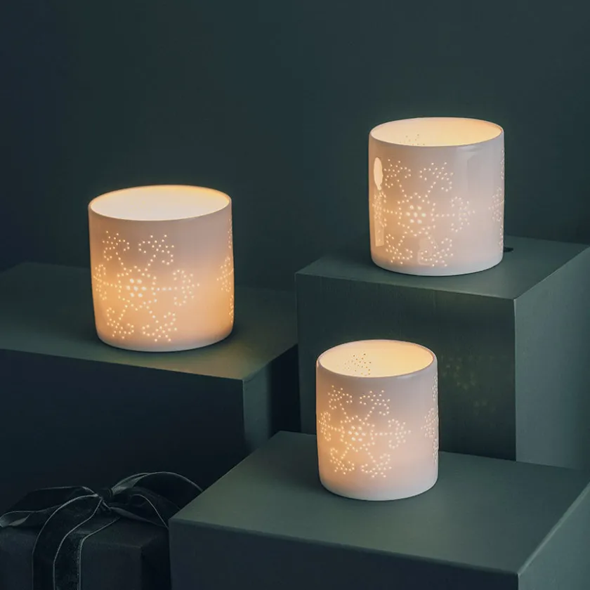 PORSGRUNDS PORSELÆNSFABRIK Snøfnugg Lyslykter 3pk 8, 10, 12cm Best